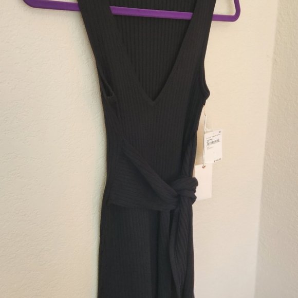 Rib Knit Tie Waist Midi Dress - Picture 2 of 5